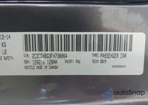 2015 Dodge Charger Se from USA, damaged, VIN 2C3CDXBG3FH738064